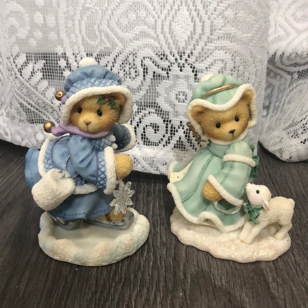 Vintage Cherished Teddies Ceramic Figures Candance and Felicia 1997 & 1999